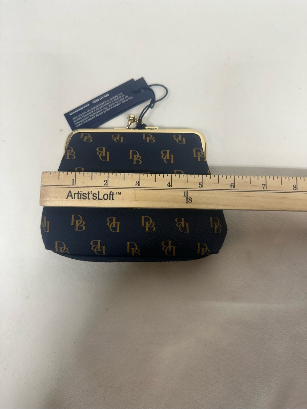 Dooney & Bourke Navy and Gold DB Monogram Kiss-Lock Coin Purse - Picture 10 of 11